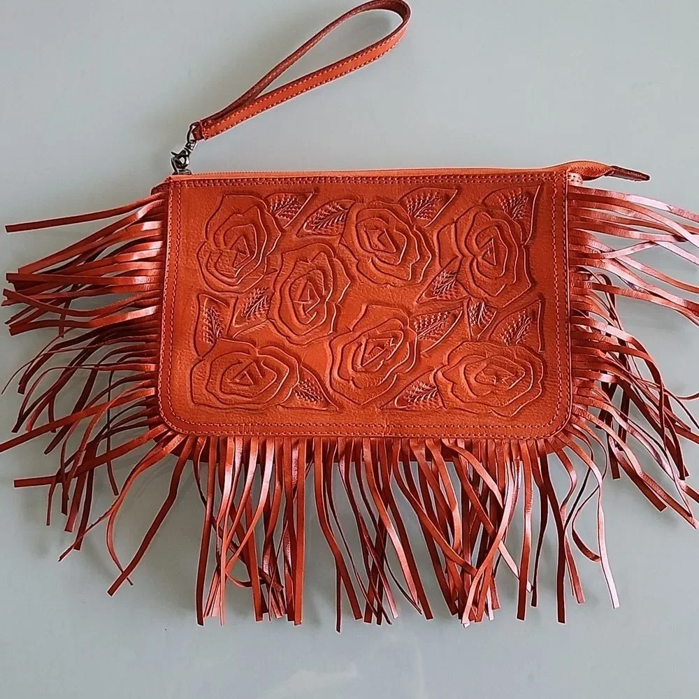 Alexis David‎ Hand Tooled Leather Retro Y2K Boho Coastal Cowgirl Hippie Bag